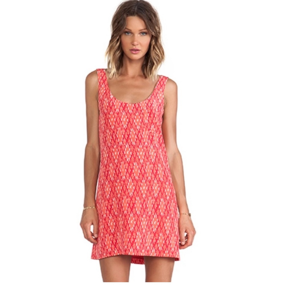 Joie Dawna ikat tank dress in coral 100% silk peach coral red white print mini